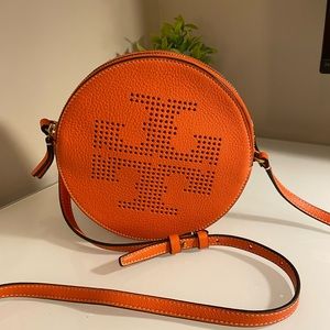 Tory Burch Round Crossbody Perforated Signature Logo